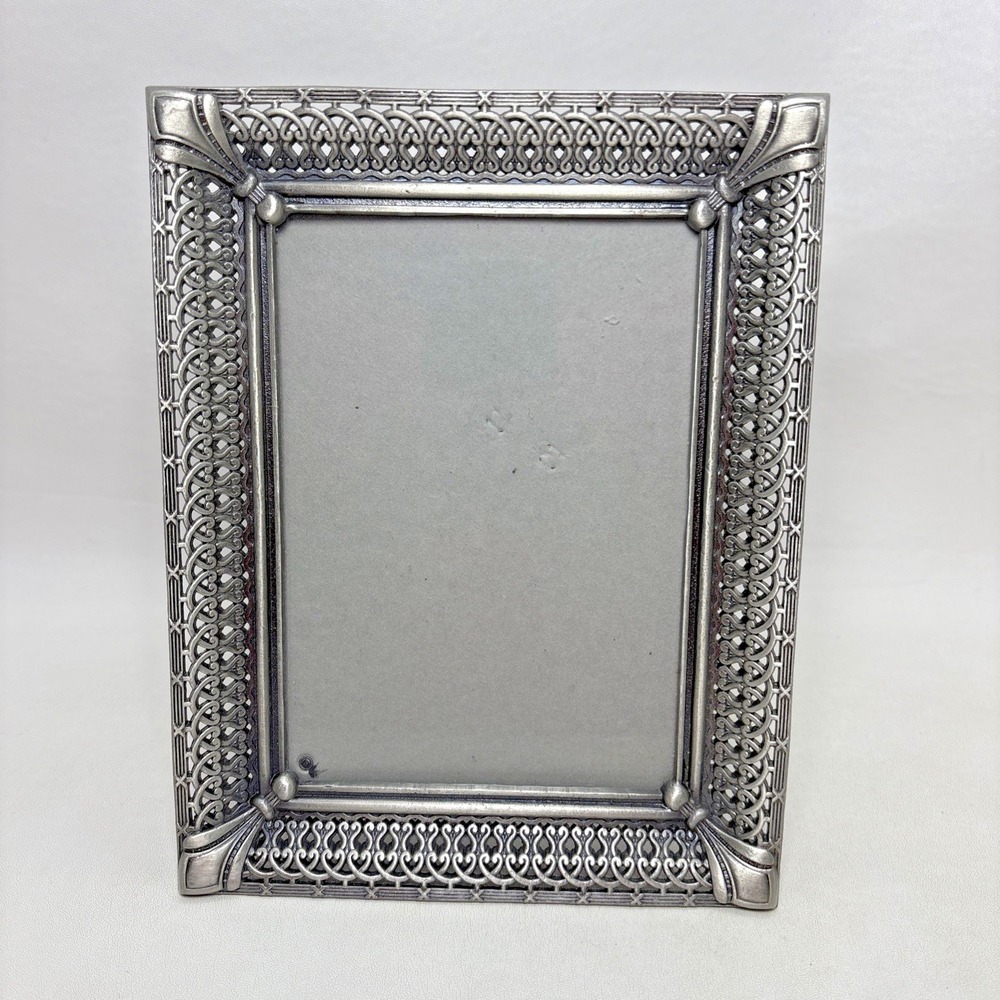 Vintage Pewter Silver Toned Metal Photo Frame 9"x7"‎ Deco Corners Ornate